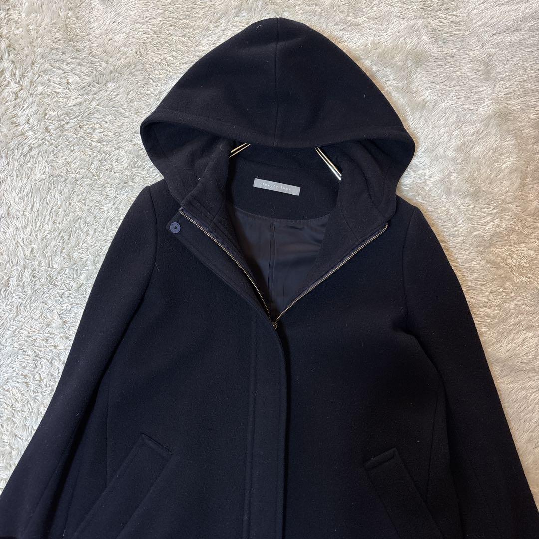美品＊セオリーリュクスtheory luxeネイビー フード付き ロングコート