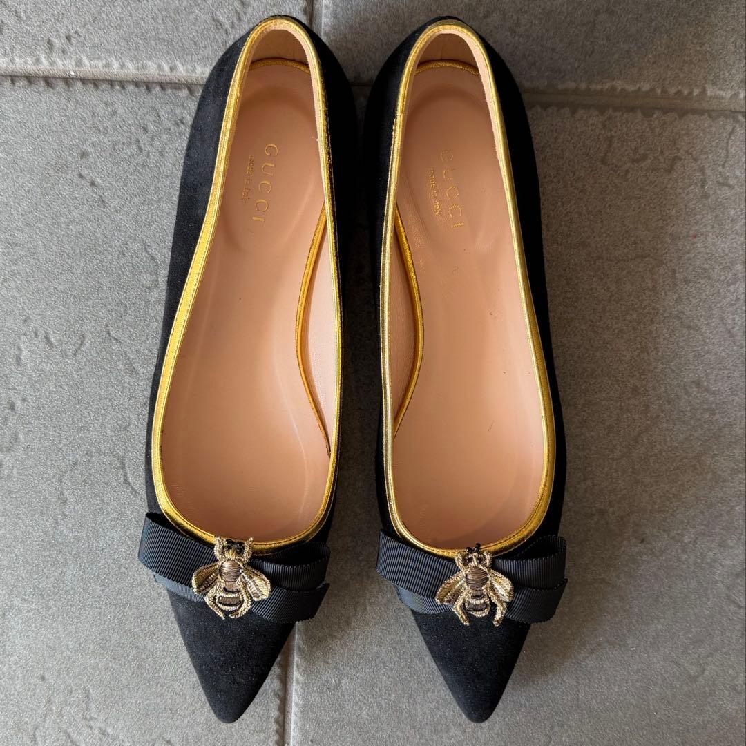 【美品】グッチ BEEモチーフ ポインテッドトゥ フラットシューズ バレエ