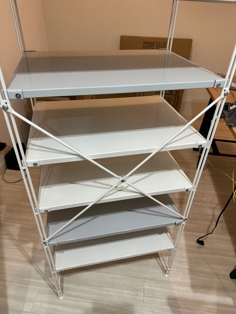 無印良品　スチールユニットシェルフ・スチール棚セット・中・オフホワイト　工具付き