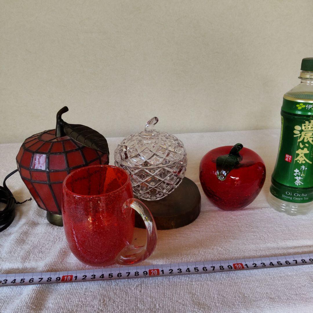 りんご4点セット　林檎のステンドグラスランプとAppleガラス小物