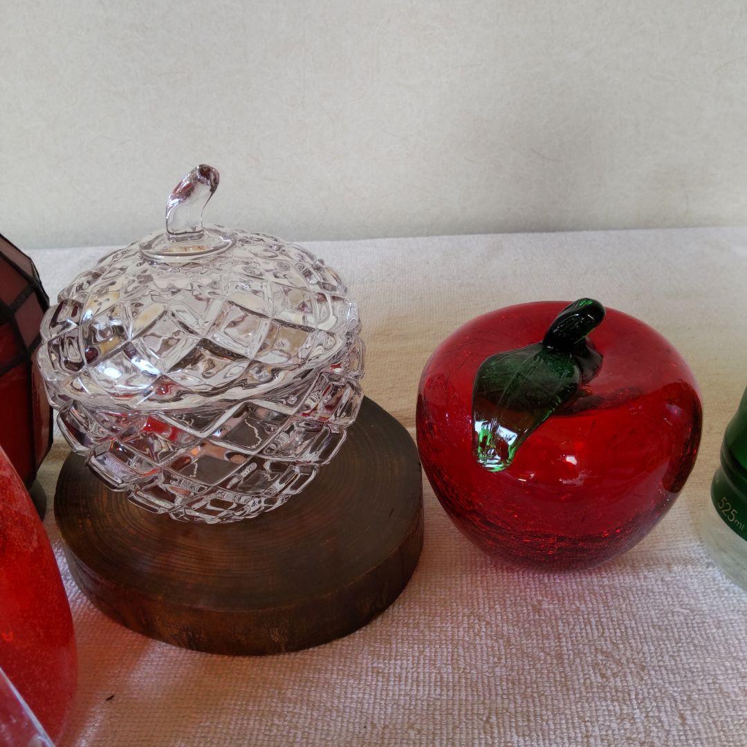 りんご4点セット　林檎のステンドグラスランプとAppleガラス小物