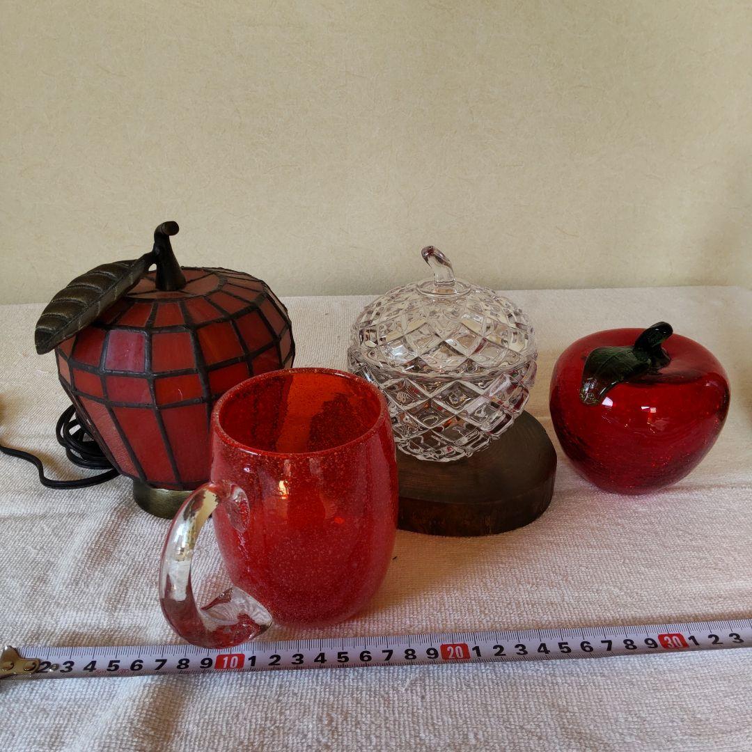 りんご4点セット　林檎のステンドグラスランプとAppleガラス小物