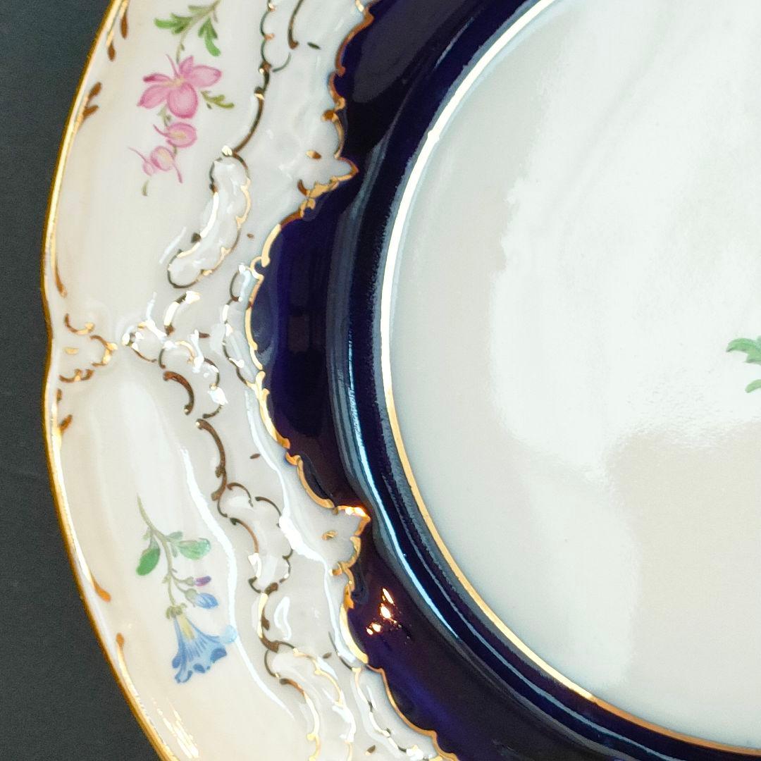 マイセン Bフォーム スキャタードフラワー コバルト 金彩 プレート 皿 1級品