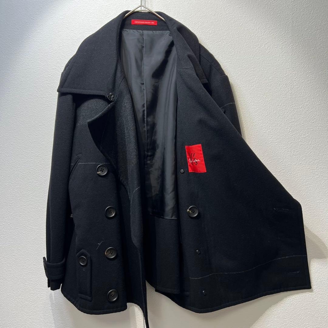 希少 美品 ワイズ レッドレーベル ウール チェック デザイン ピーコート 2