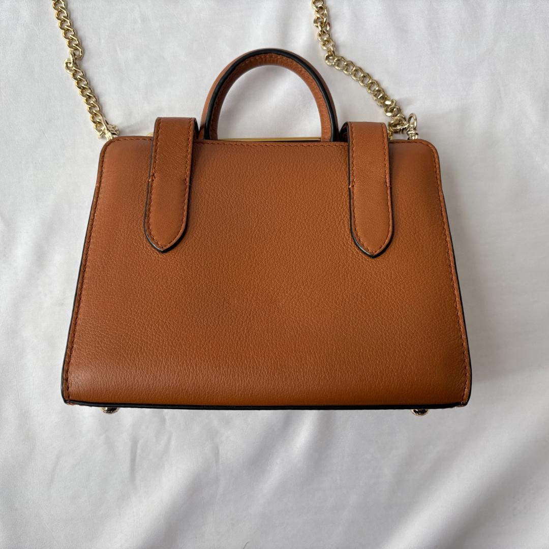 美品 ストラスベリー チェーンショルダーバッグ レザー ブラウン