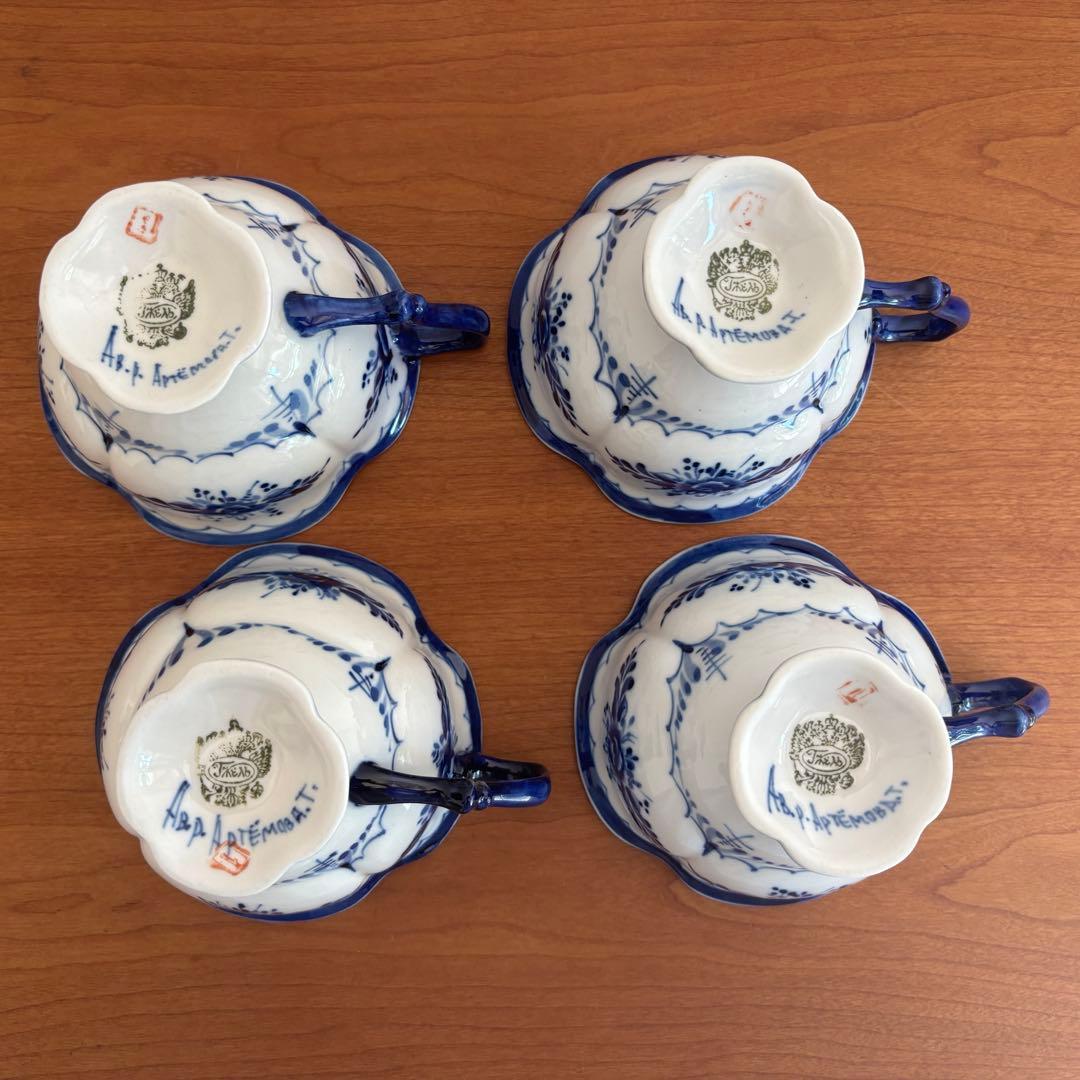 ティーポット&カップ4個セット　グジェリ焼　グジェリ陶器