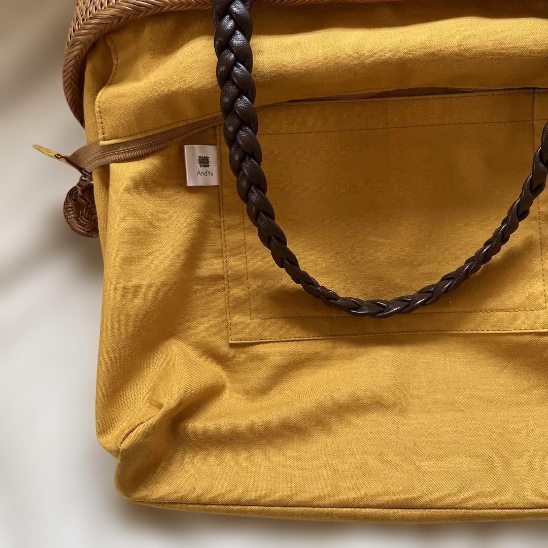 美品！アンドユウ　アタ製カゴバッグ　AndYu内布ファスナー付き