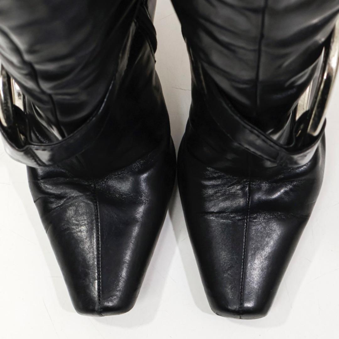 H5259-9◾️マロノブラニク　ベルト付スクエアトゥ　レザーロングブーツ