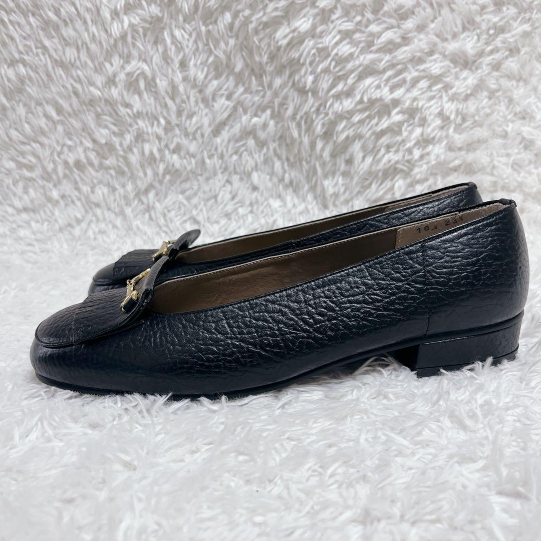 ほぼ未使用✨ミハマ　レザー カッターシューズ ホースビットチェーンローファー　黒