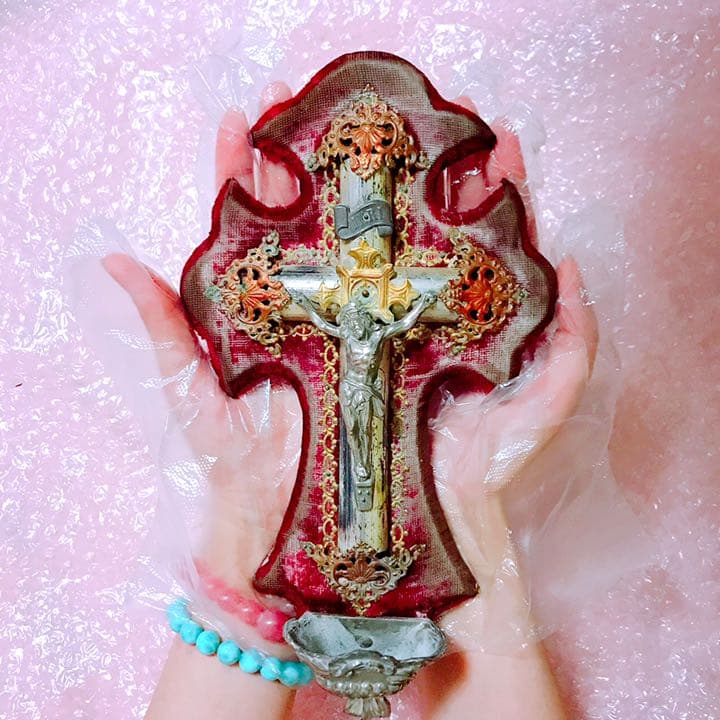 十字架,イエスキリスト,マリア,壁掛け,聖水盤,骨董品,呪物、呪物コレクション