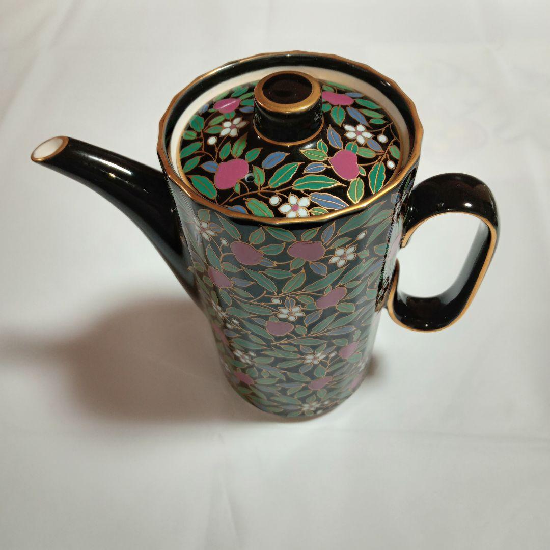 【 中山陶器 宮内庁御用達 】 黒釉桃花ティーセット