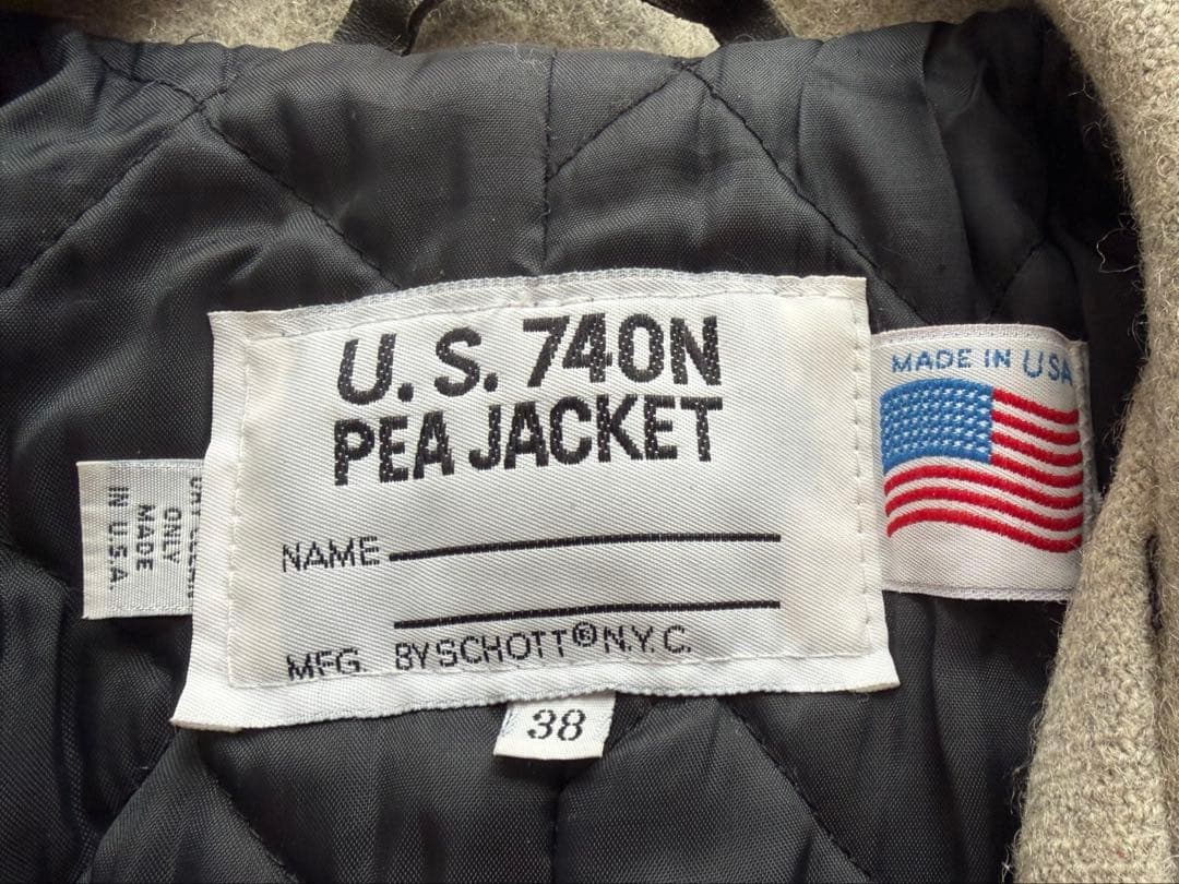 90s Schott U.S.740N ピーコート サイズ38 ライトグレー