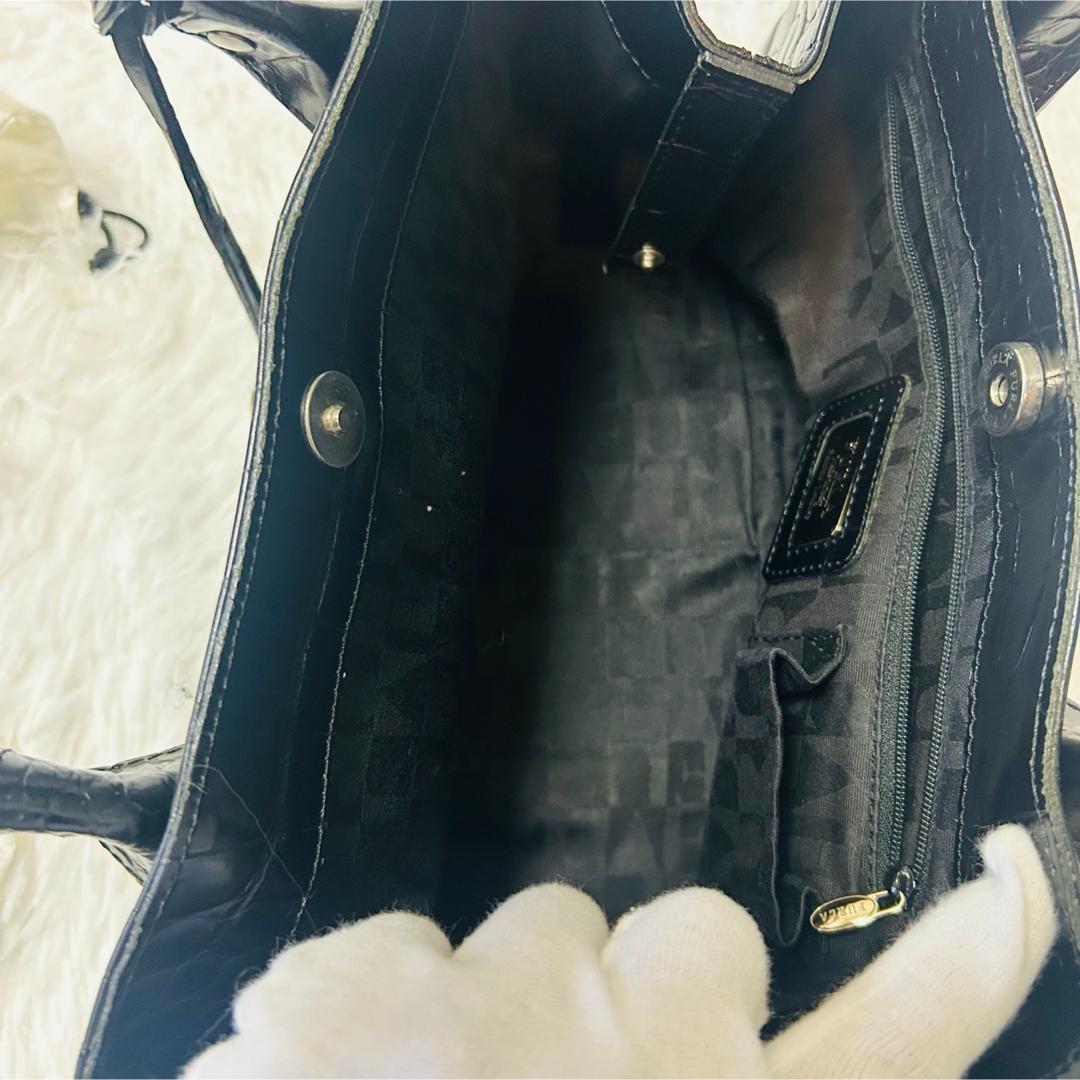 FULRA フルラ 本革 レザーハンドバッグ クロコ型押し ブラック