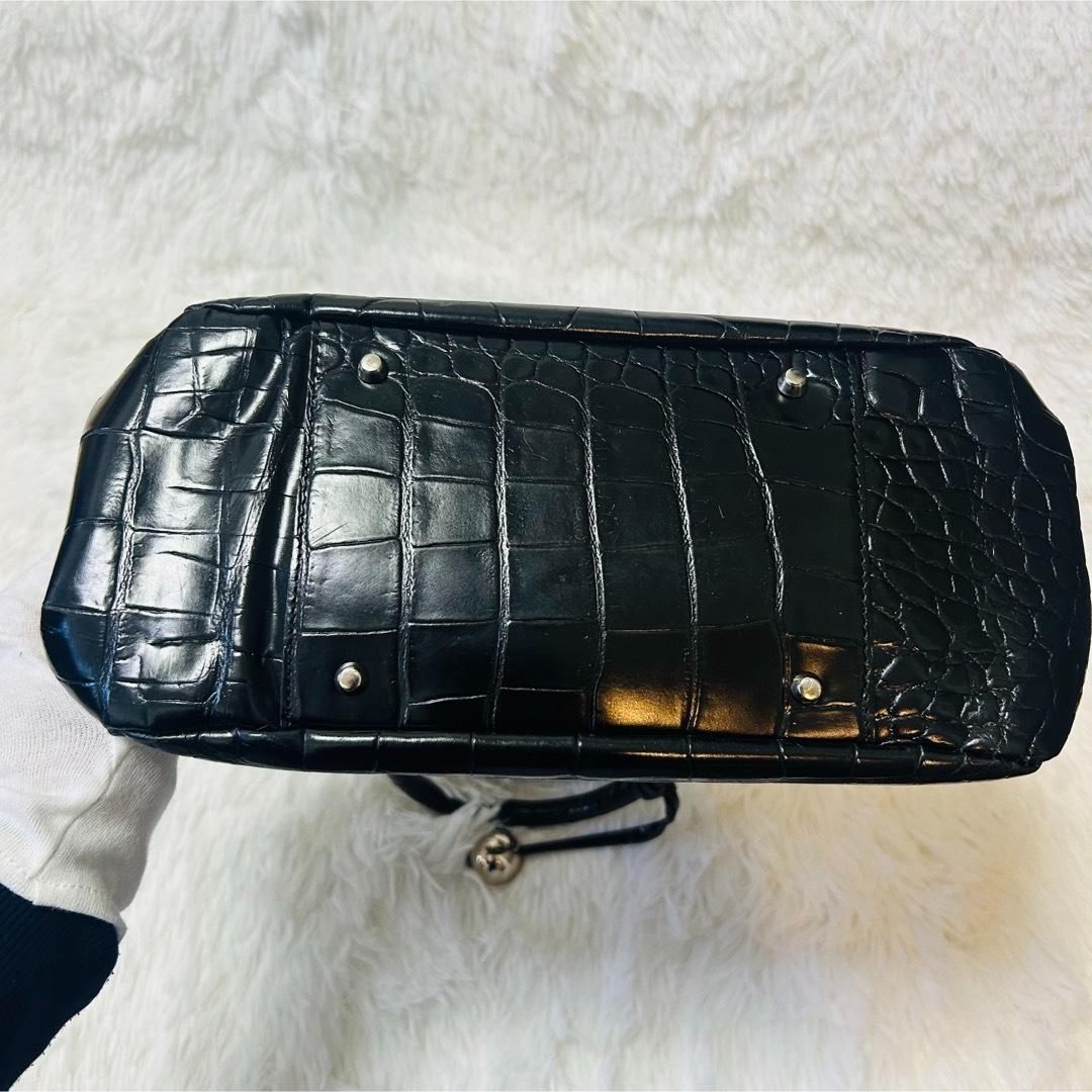 FULRA フルラ 本革 レザーハンドバッグ クロコ型押し ブラック