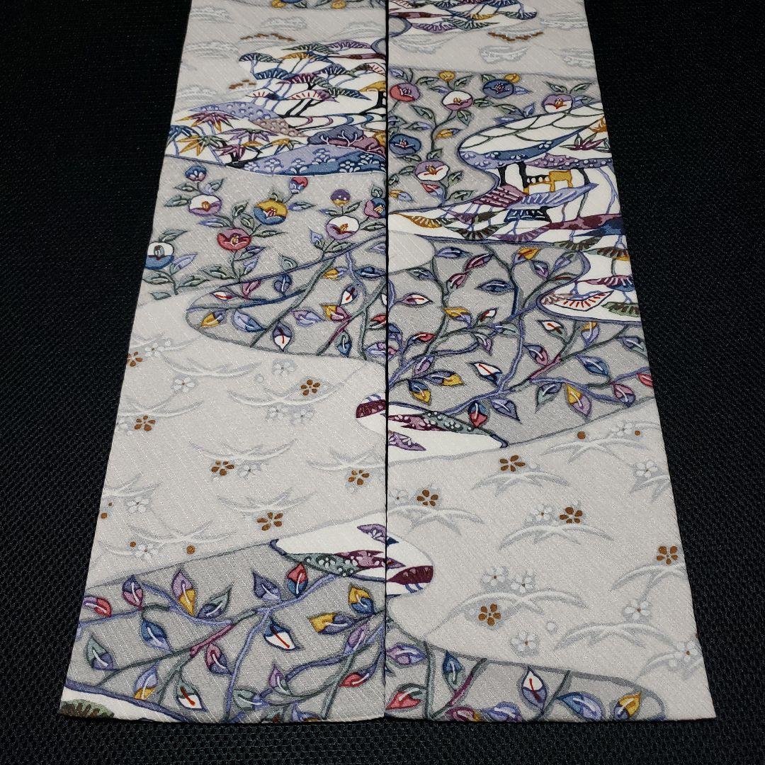 半幅帯 正絹 リバーシブル 紅型 丹後ちりめん 藍染め結城紬