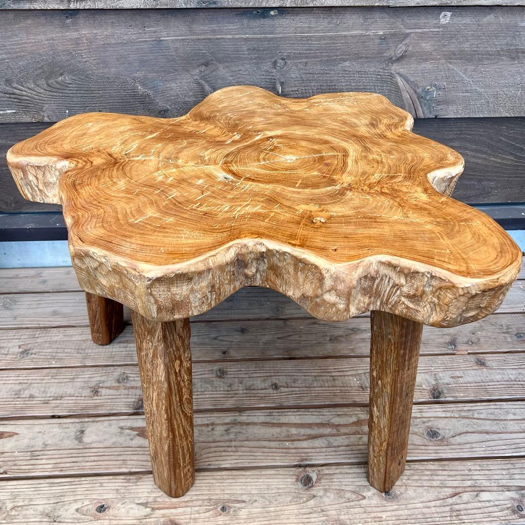 極厚 希少木材 オールドチーク材 切株テーブル 73cm ちゃぶ台 無垢材 机