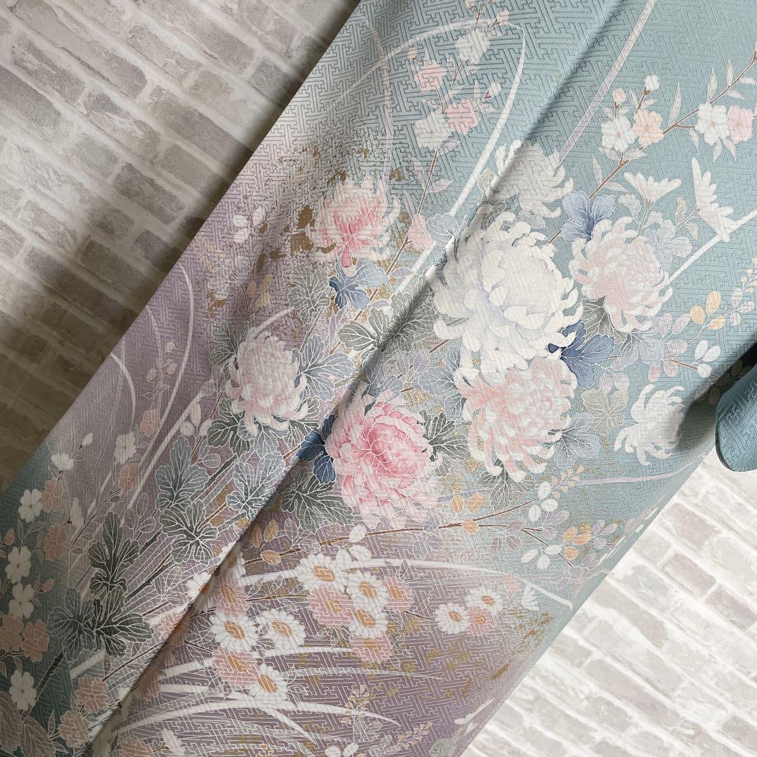 訪問着　フルセット　友禅　紗綾形地紋　金彩加工　鮮やか　入学式　卒業式　L2