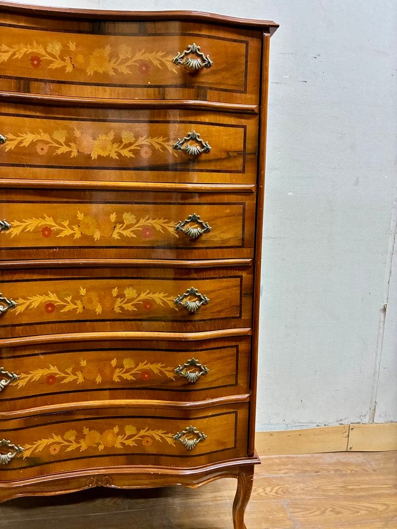 管458☆イタリア製☆アンティーク☆象嵌細工☆ヴェローナクラシック☆6段チェスト