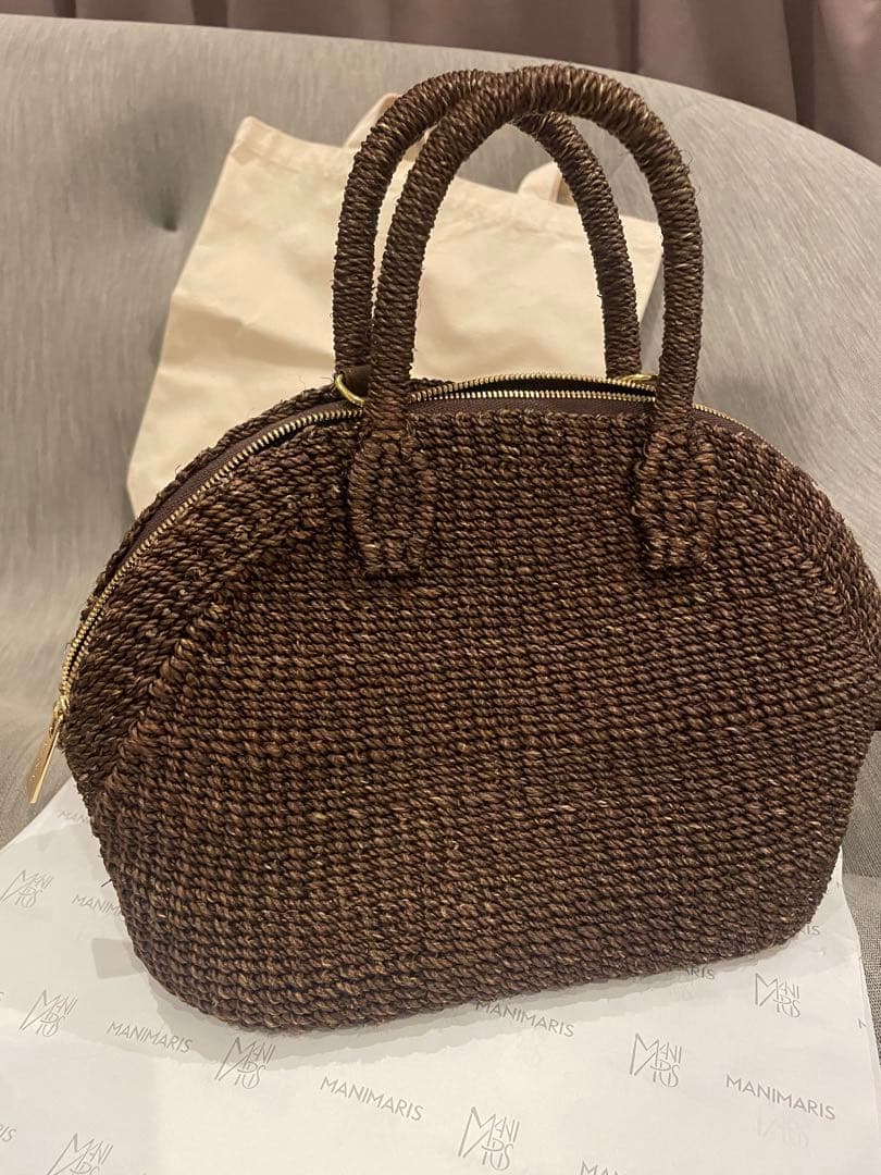 Manimaris アバカボストン mini チョコかごバッグ　ショルダー紐付