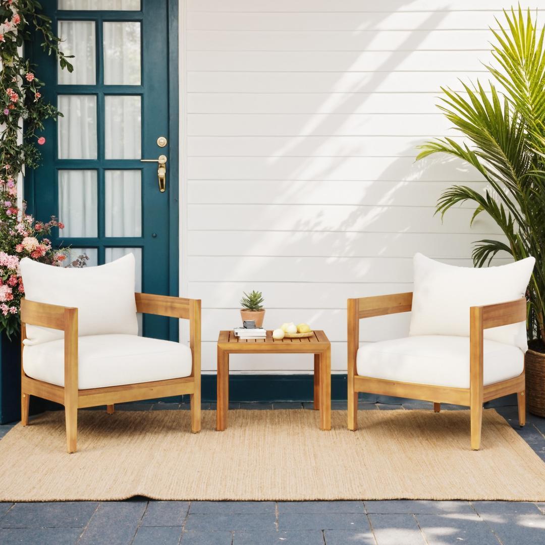 ガーデンファーニチャー 3点セット 天然木 屋外用 肘掛け ソファ ガーデンフ