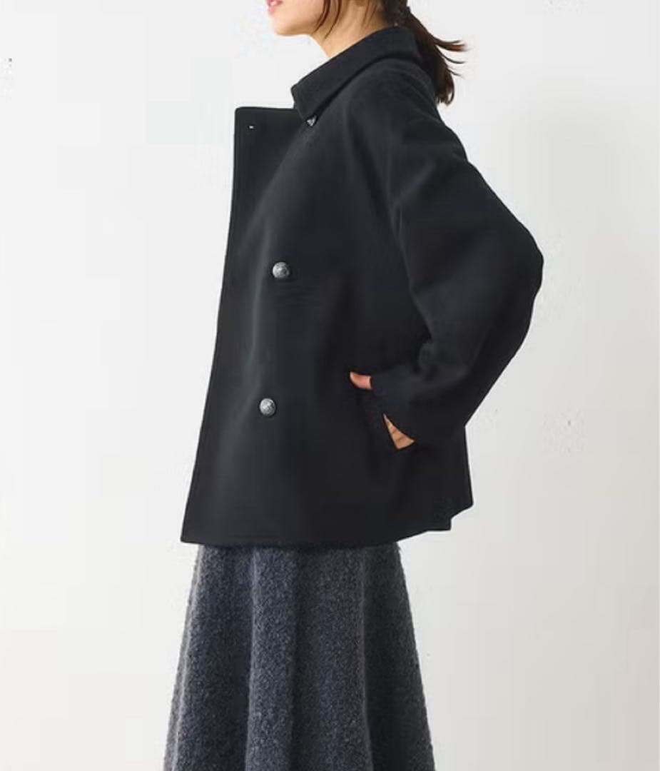 レディース　ダブルブレスト ピーコート　Ｌサイズ　新品　ミッドナイトブルー