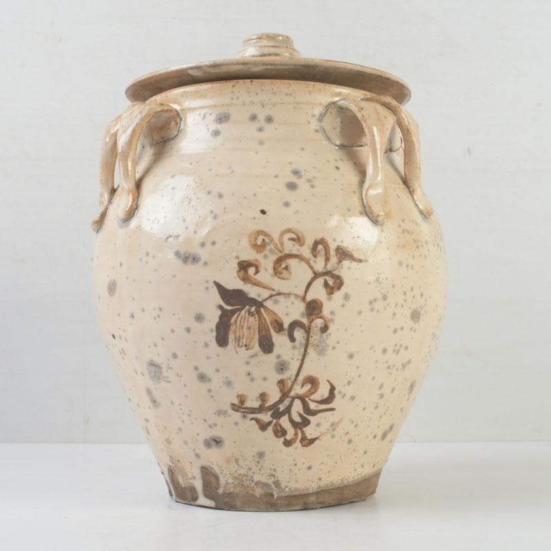 中国　磁州窯　鉄絵　花草文　高麗水指　共箱　V　9891A