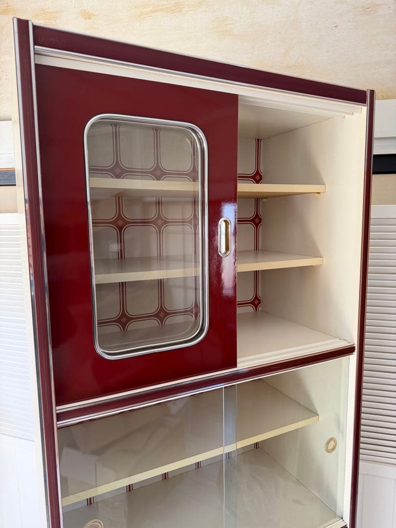 sion 昭和レトロ レトロポップ 食器棚 ガラスキャビネット 木製