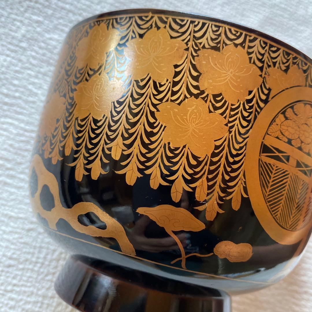 希少✨木杯洗 花蒔絵 杯洗 盃洗 桜 藤 お椀 茶道　骨董品　アンティーク