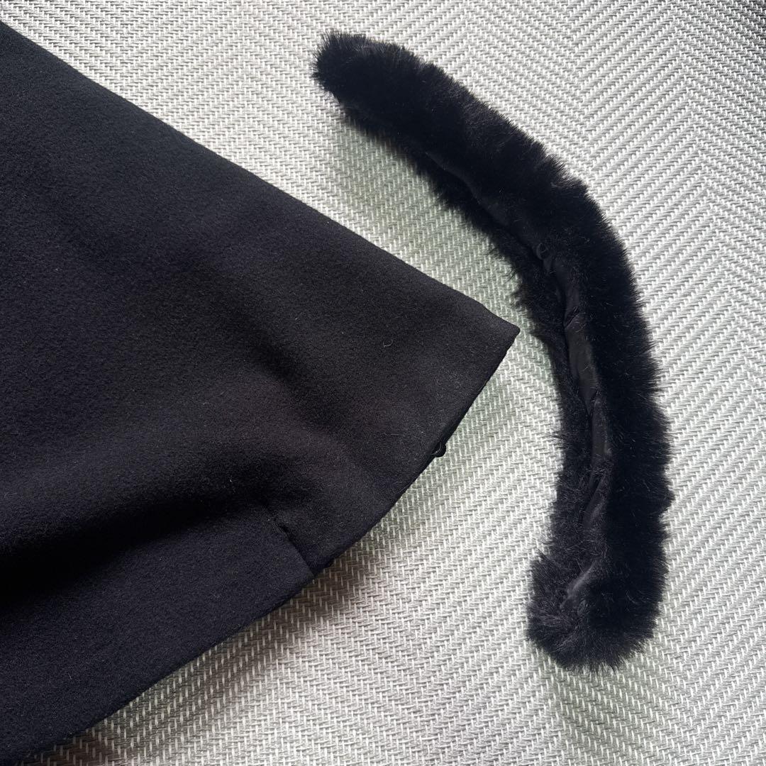 極美品 ミッシュマッシュ ケープコート アウター ポンチョ ベルト ファー 黒