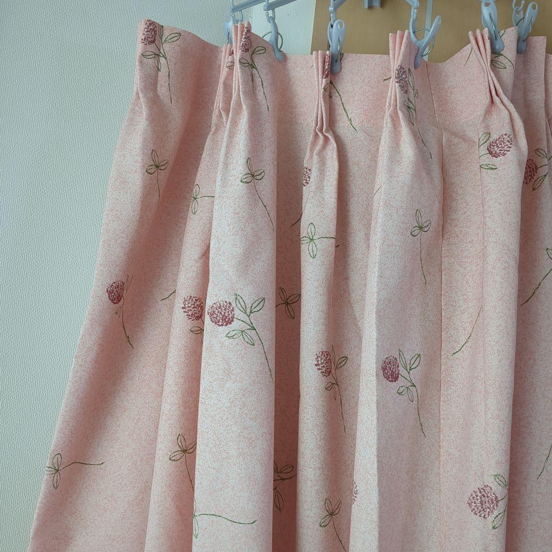 オーダーカーテン240cm✕120cm✕2枚ドレープカーテンピンク花柄　高品質