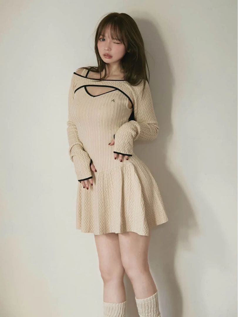 andmary Nana cable flare mini dress ベージュ