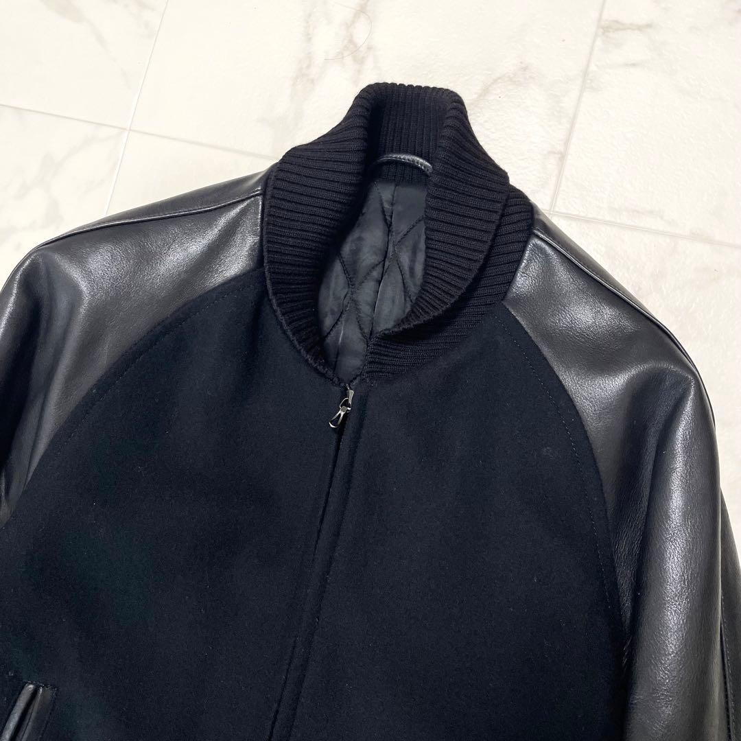 美品 アタッチメント カシミヤ混平二重メルトン スタジャン レザー ブラック 2