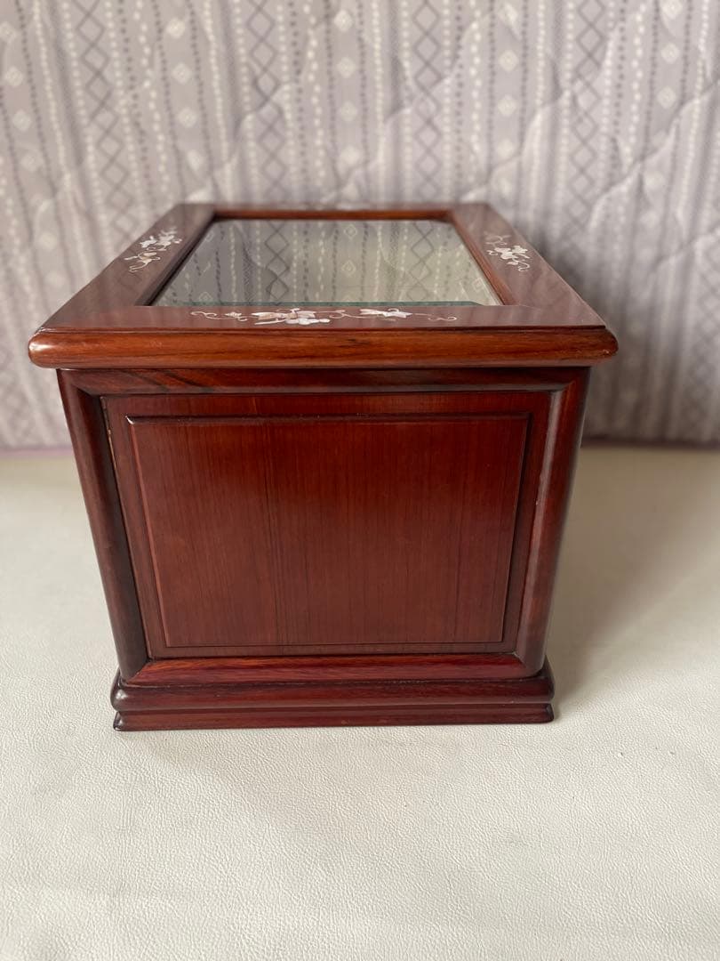 花梨 螺鈿細工 2段小引出し ショーケース ガラスケース 唐木 無垢 貴重品収納