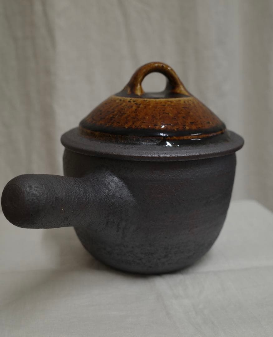 【新品未使用】　岩井窯　山本教行さん　蓋付片手土鍋
