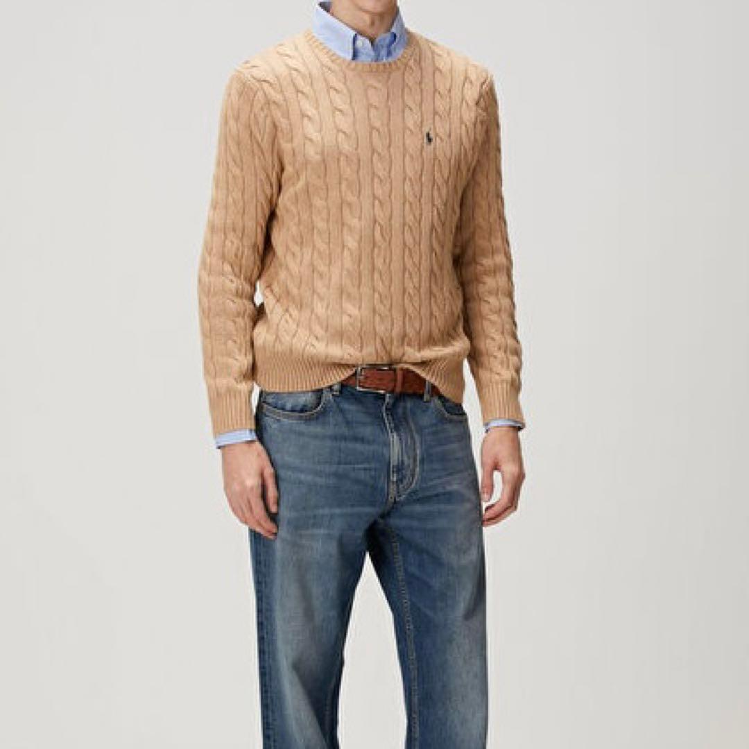 【新品正規品】ポロラルフローレン メンズケーブルニット キャメルＳベージュ人気色