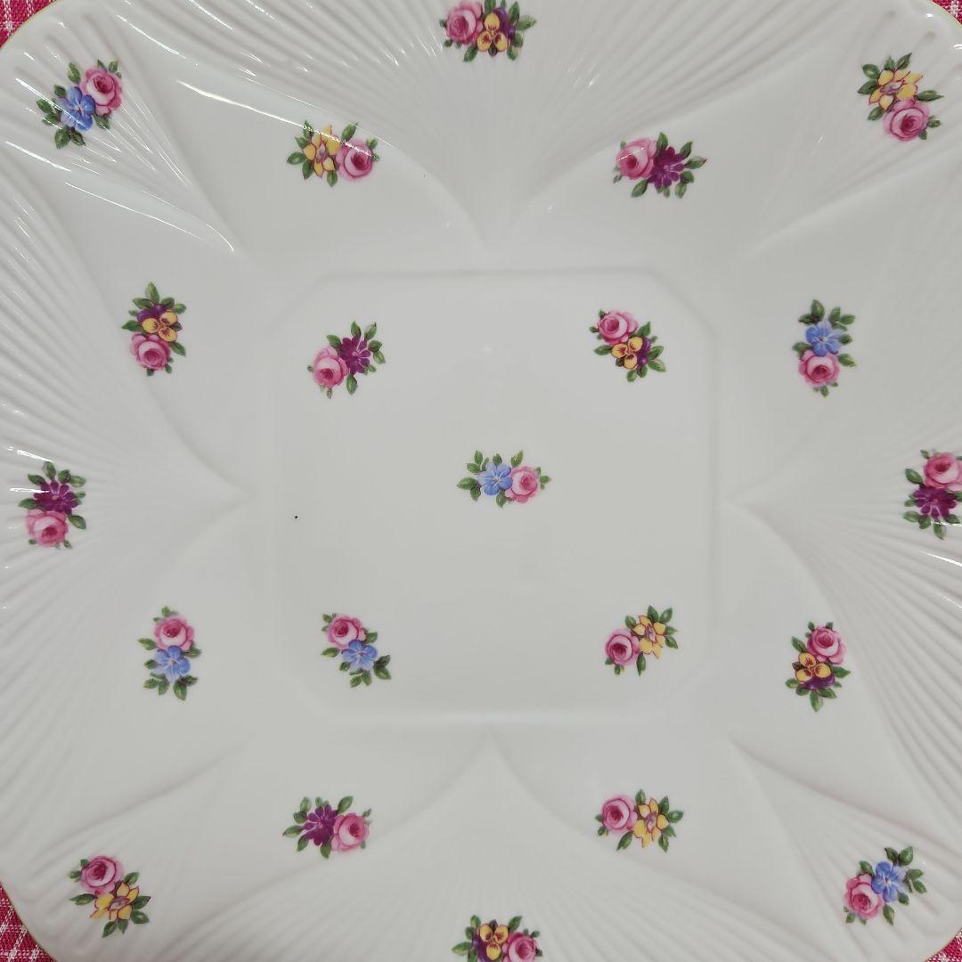 レア Shelley グリーントリム ピンクローズ パンジー ケーキプレート