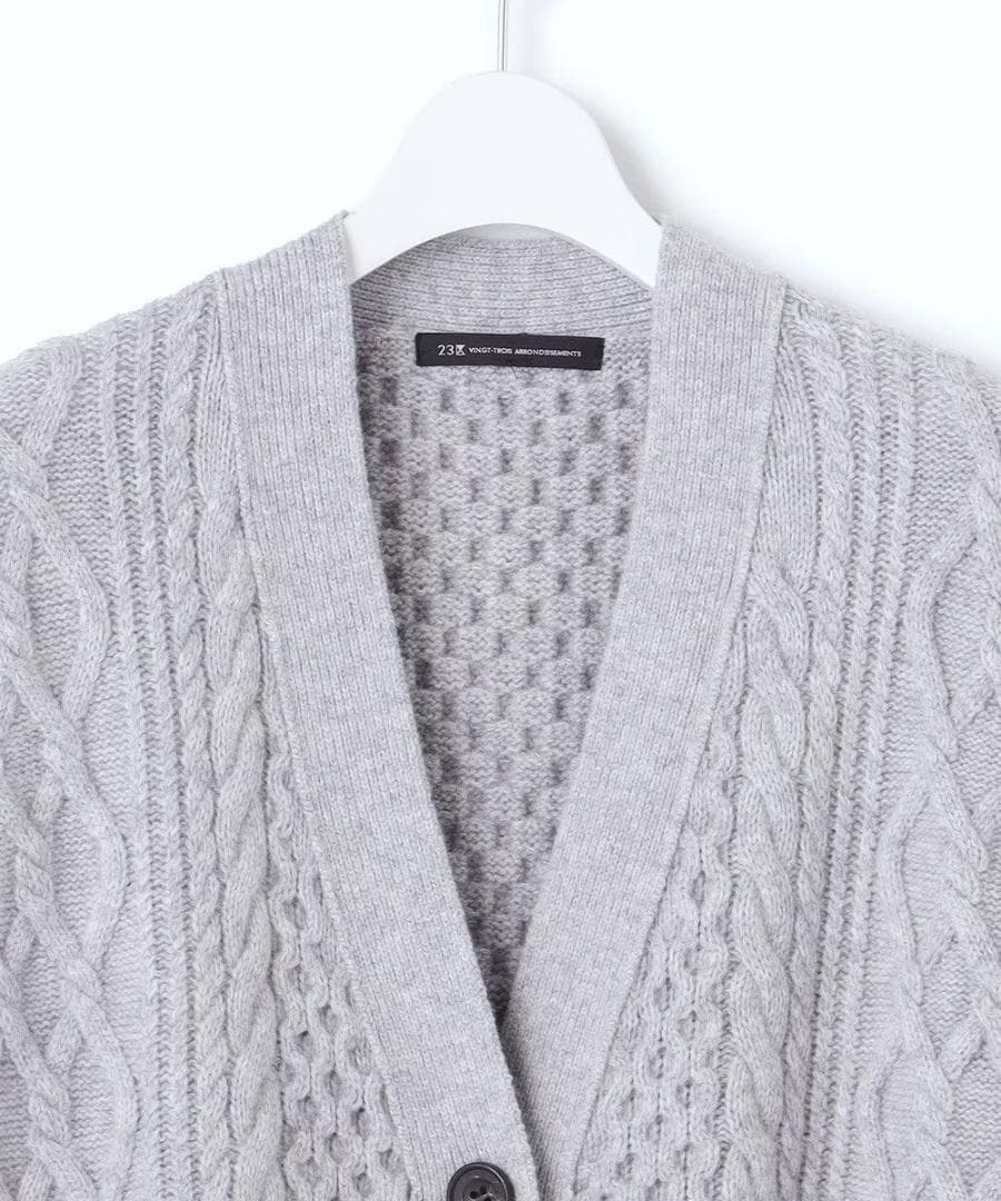 今季新品23区★【杏さん着用/洗える】ウールカシミヤ アランパターンカーディガン