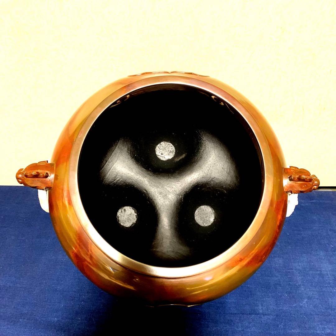 未使用 風炉 茶釜 電熱器 本焼斑唐銅鬼面風炉 野々田製電熱器 敷板 茶道具