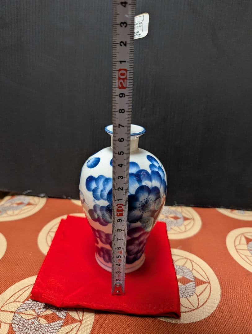 中国花瓶一輪挿し青と白の花柄の陶器花瓶