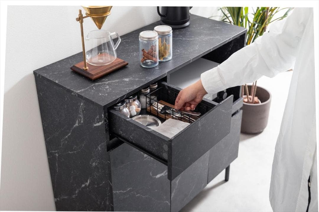 【送料無料】Ellis 大理石柄レンジ台【幅86cm】