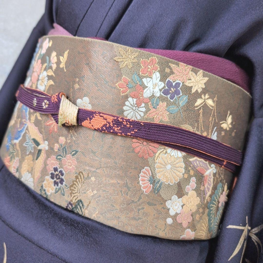 訪問着　フルセット　着物　正絹　暗紫　花　金彩加工　トールサイズ　しつけ糸E1