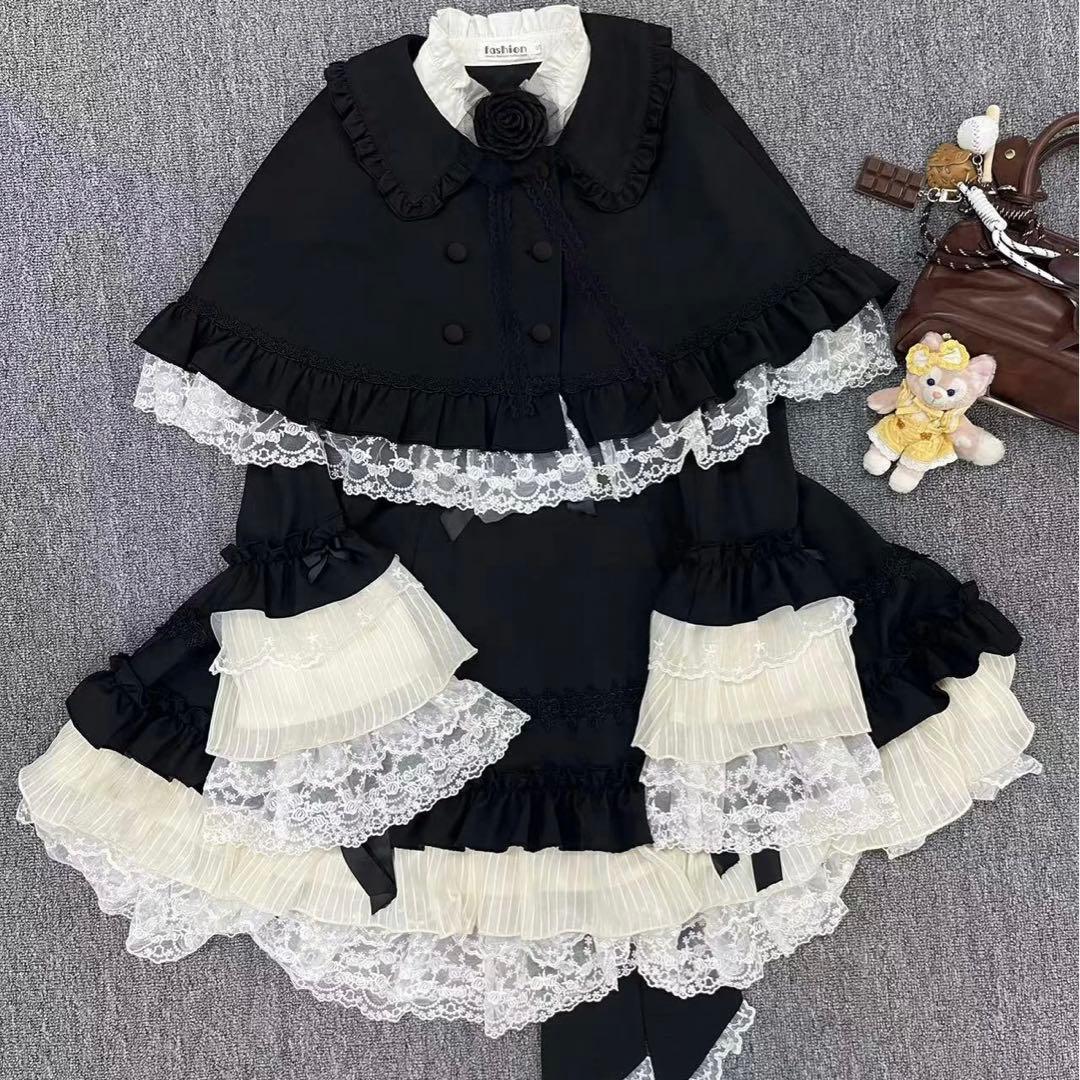 ゴスロリ ロリータ ブラック系 ワンピース マントポンチョ付