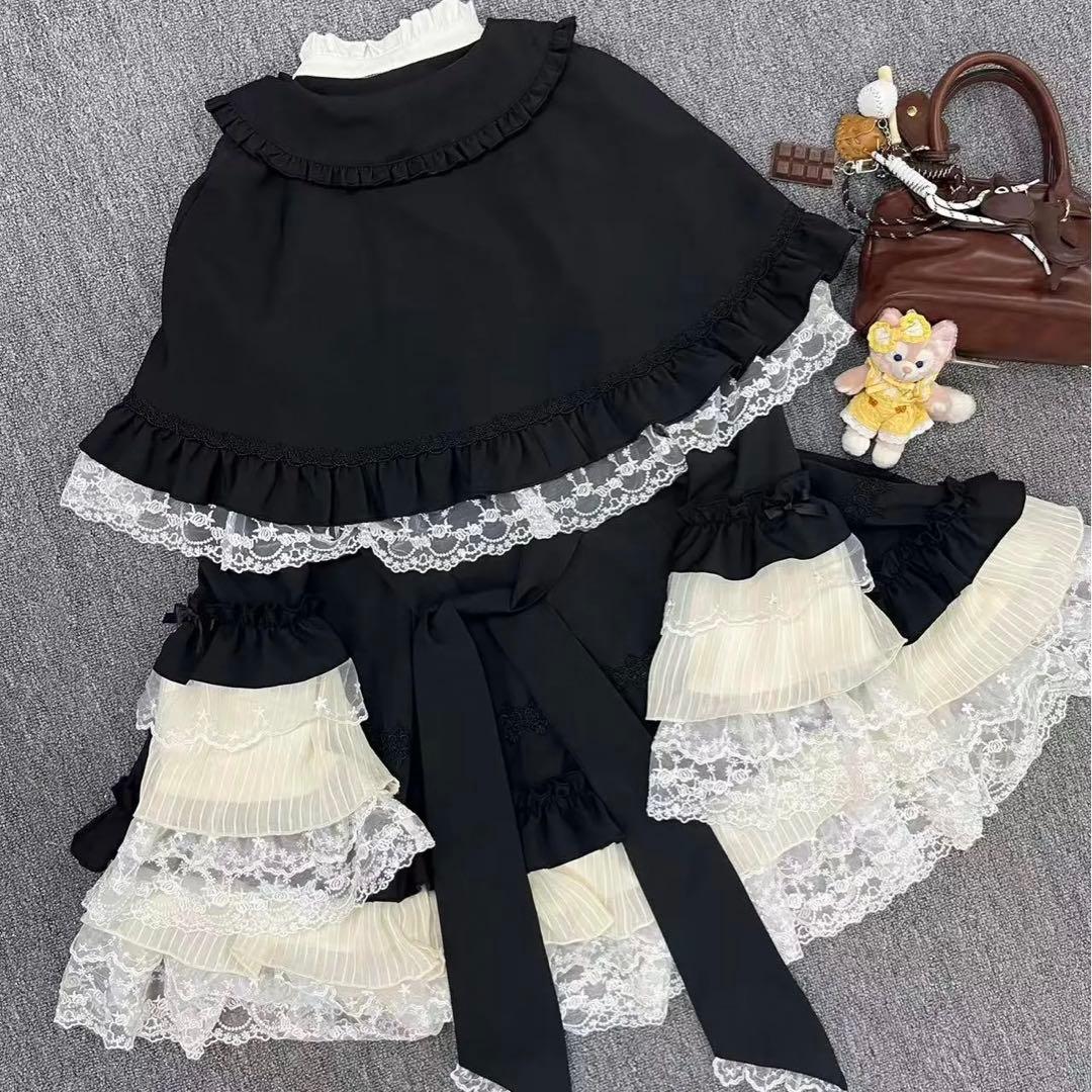 ゴスロリ ロリータ ブラック系 ワンピース マントポンチョ付