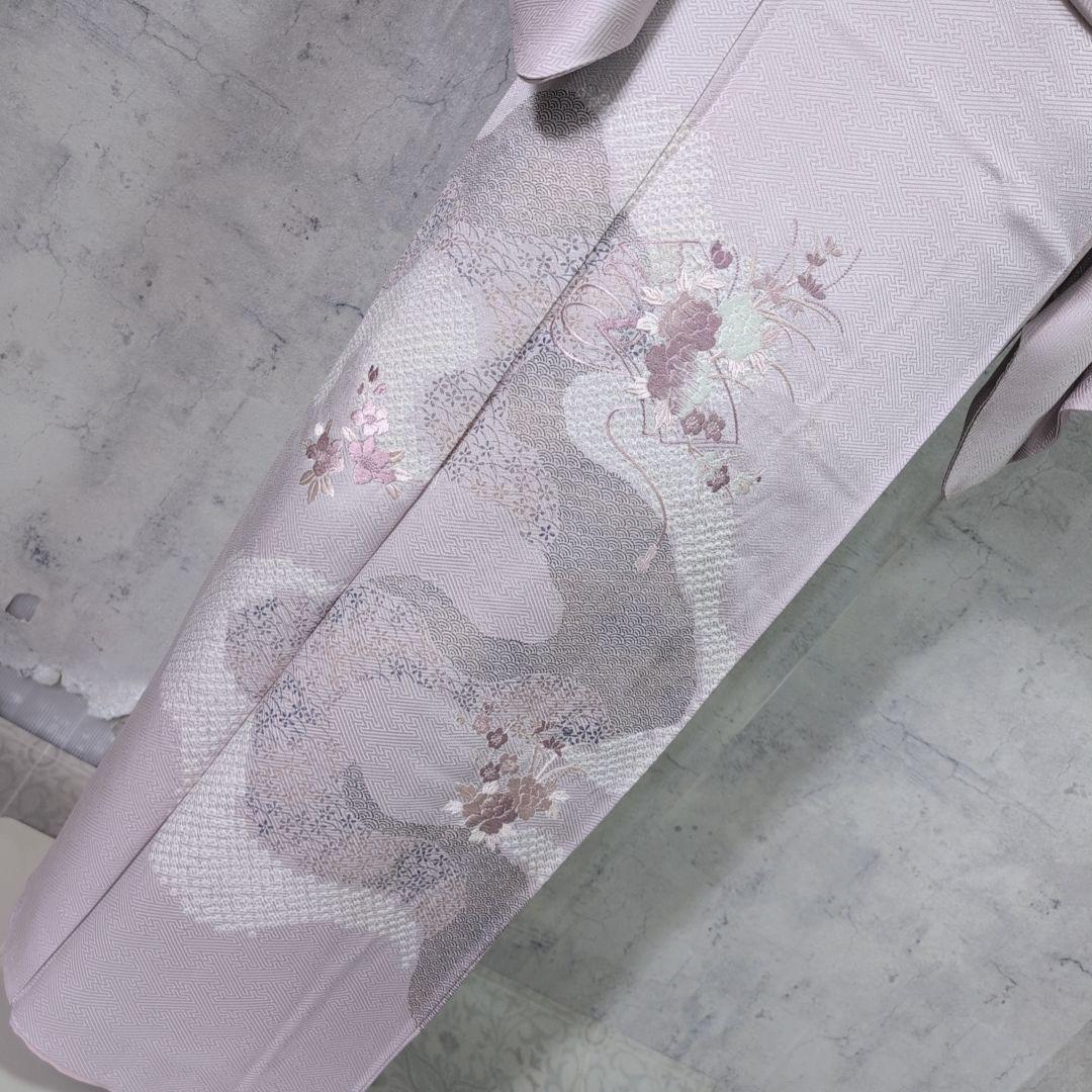 訪問着　フルセット　着物　正絹　薄紫　刺繍　絞り　Sサイズ　清楚　バチ衿　O5