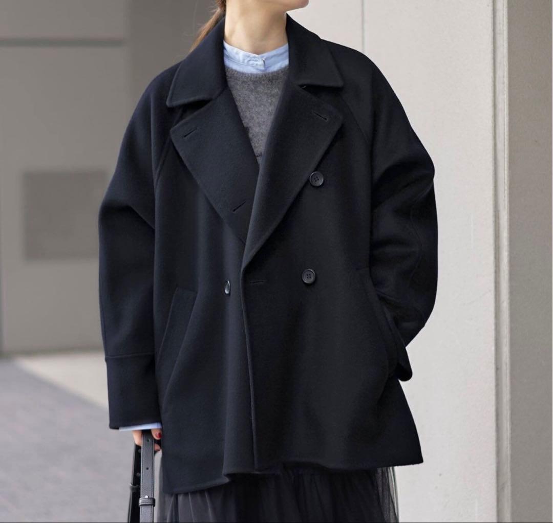 【週末お値下げ中】 IENAスーパー160ダブルフェイスショートコートネイビー