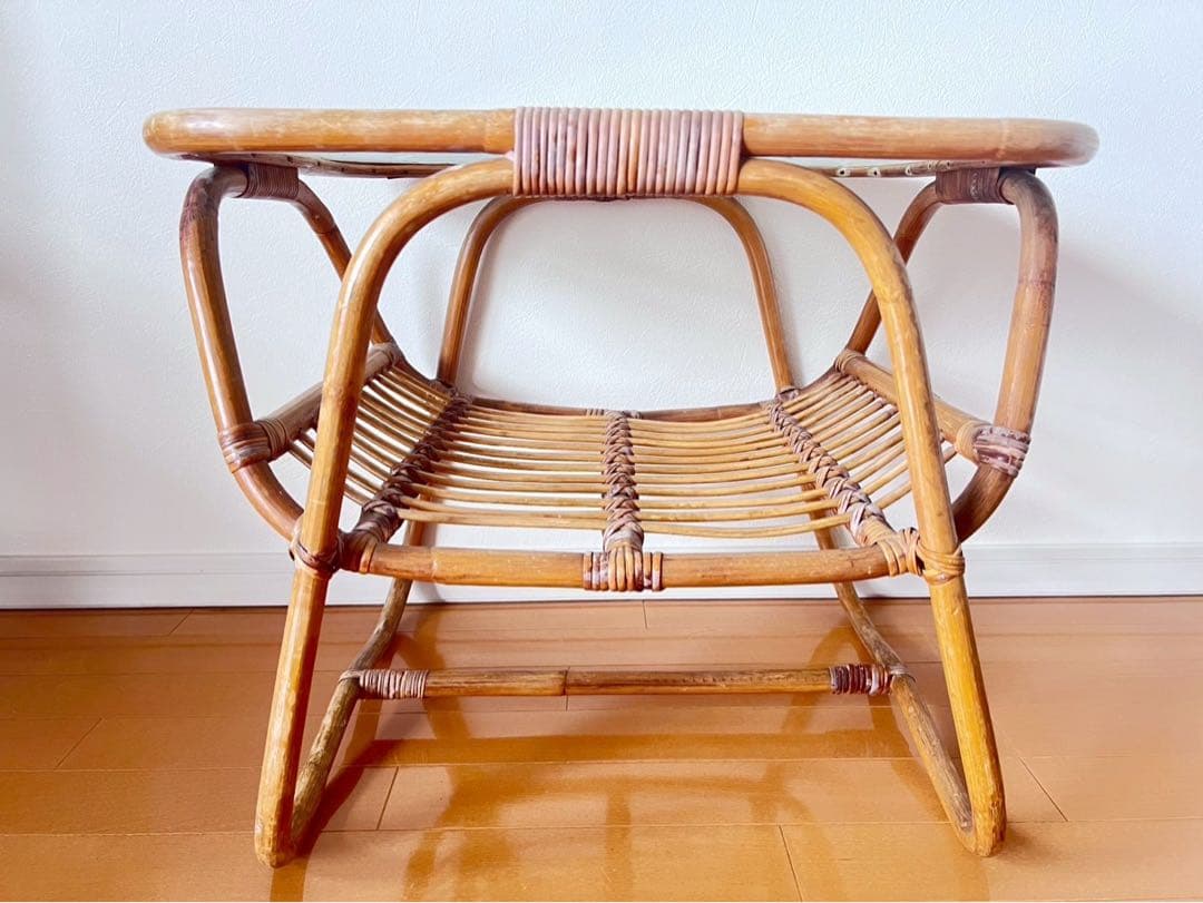 ★最終値下げ★【アンティーク家具】ラタン ガラス天板 サイドテーブル 籐家具