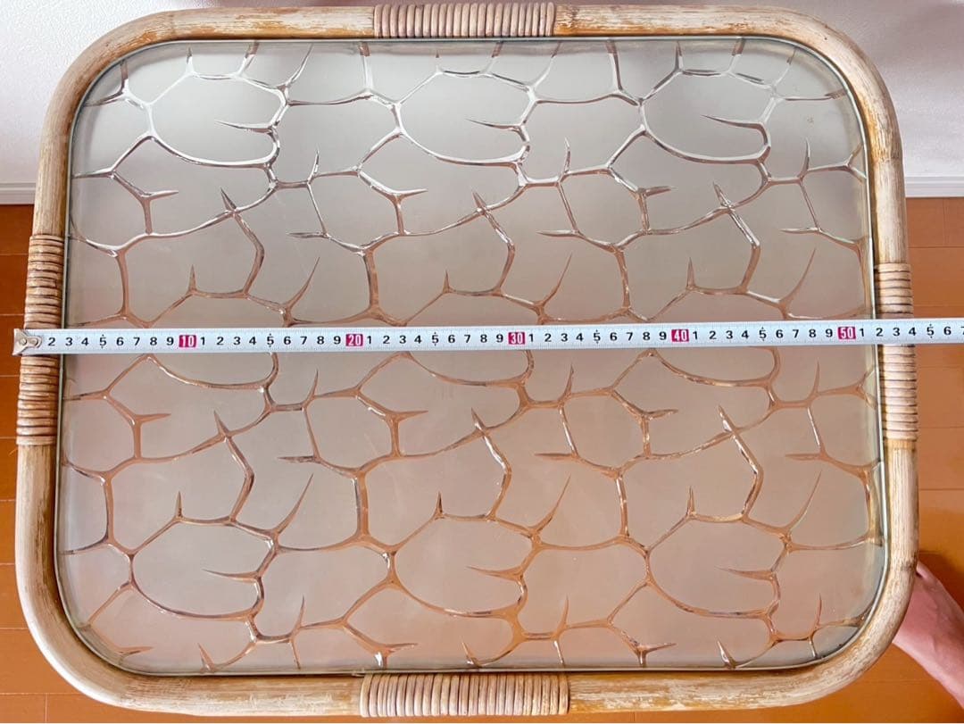 ★最終値下げ★【アンティーク家具】ラタン ガラス天板 サイドテーブル 籐家具