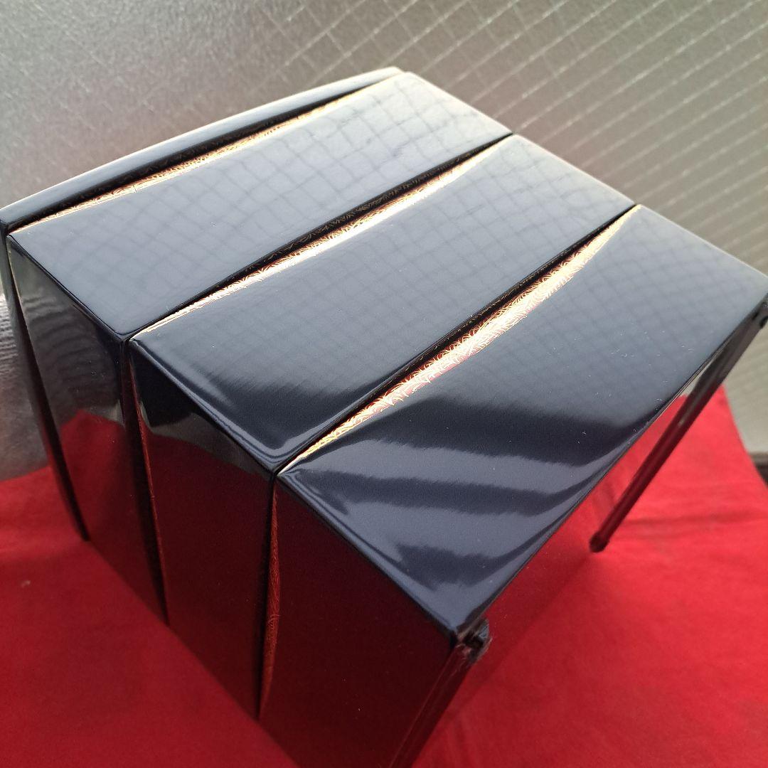 【会津漆器　6.5寸\"3段重箱】天然木製　ダイヤ型　胴張　長期保管品