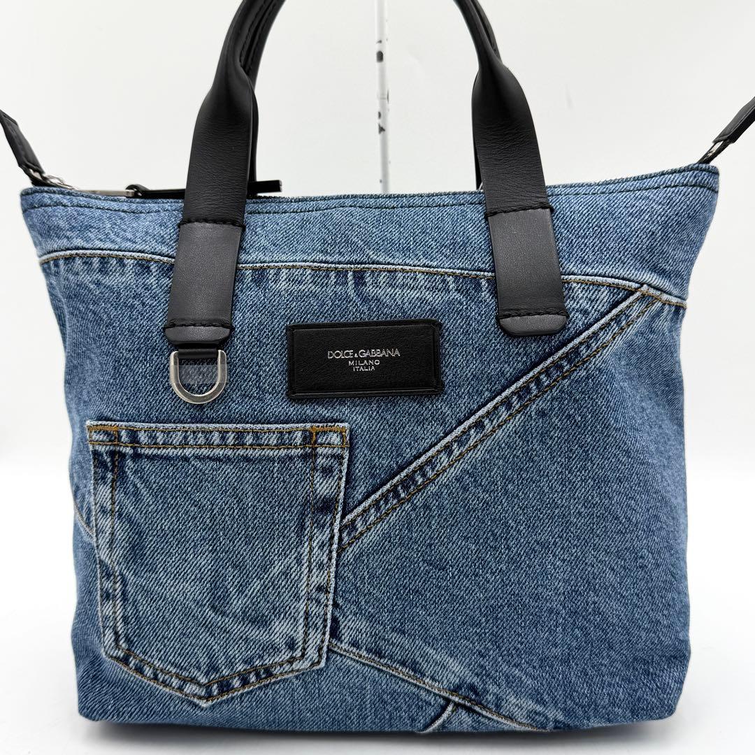 【極美品】ドルチェ&ガッバーナ ショルダー パッチワーク デニム アダモ ブルー