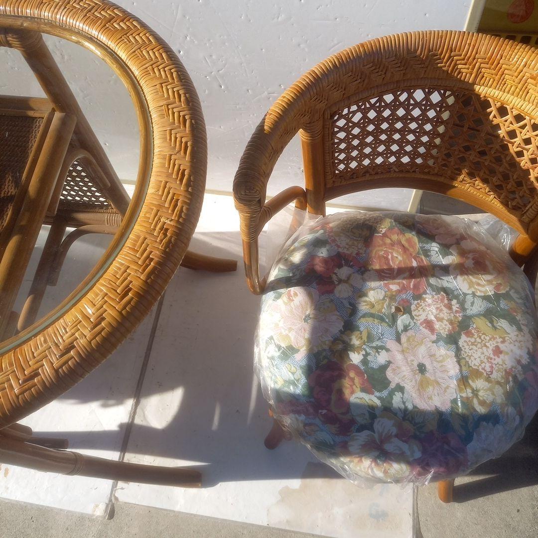 （籐）製アクセントテーブル チェア 2脚 ３点セット